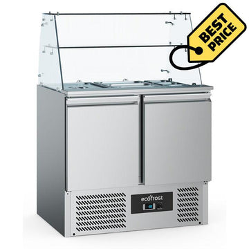 Saladeta refrigerata inox cu 2 usi, Temp. 2 8 C, cu suprastructura sticla, agregat inferior