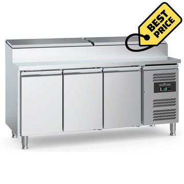 Saladeta refrigerata inox cu 3 usi, Temp. 2 8 C, locas pentru 8 cuve GN13, capac inox