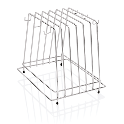 Suport inox pentru 6 tocatoare cu grosime max. 2 cm, si 6 carlige pentru perii html Acest suport din inox