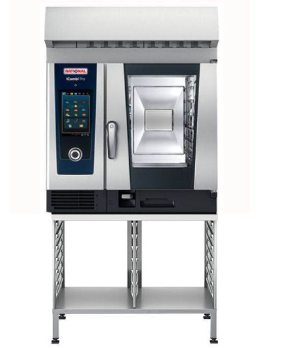 Cuptor convectomat 6 tavi GN1/1 pentru gastronomie cu hota UltraVent cu condensare si suport inox cu sine pentru tavi - eurogastro.ro
