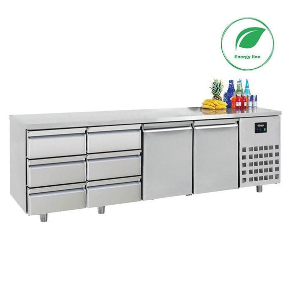 Masa refrigerare inox cu 2 usi 6 sertare ENERGY Line, Temp. -2/+8 °C - eurogastro.ro