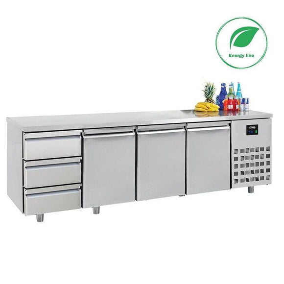 Masa refrigerare inox cu 3 usi 3 sertare ENERGY Line, Temp. -2/+8 °C - eurogastro.ro