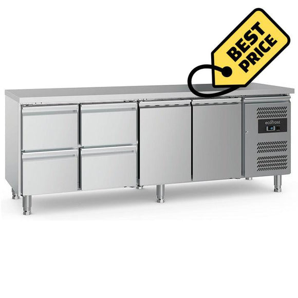 Masa refrigerata inox cu 2 usi si 4 sertare, temp. +2 / +8 °C, - eurogastro.ro