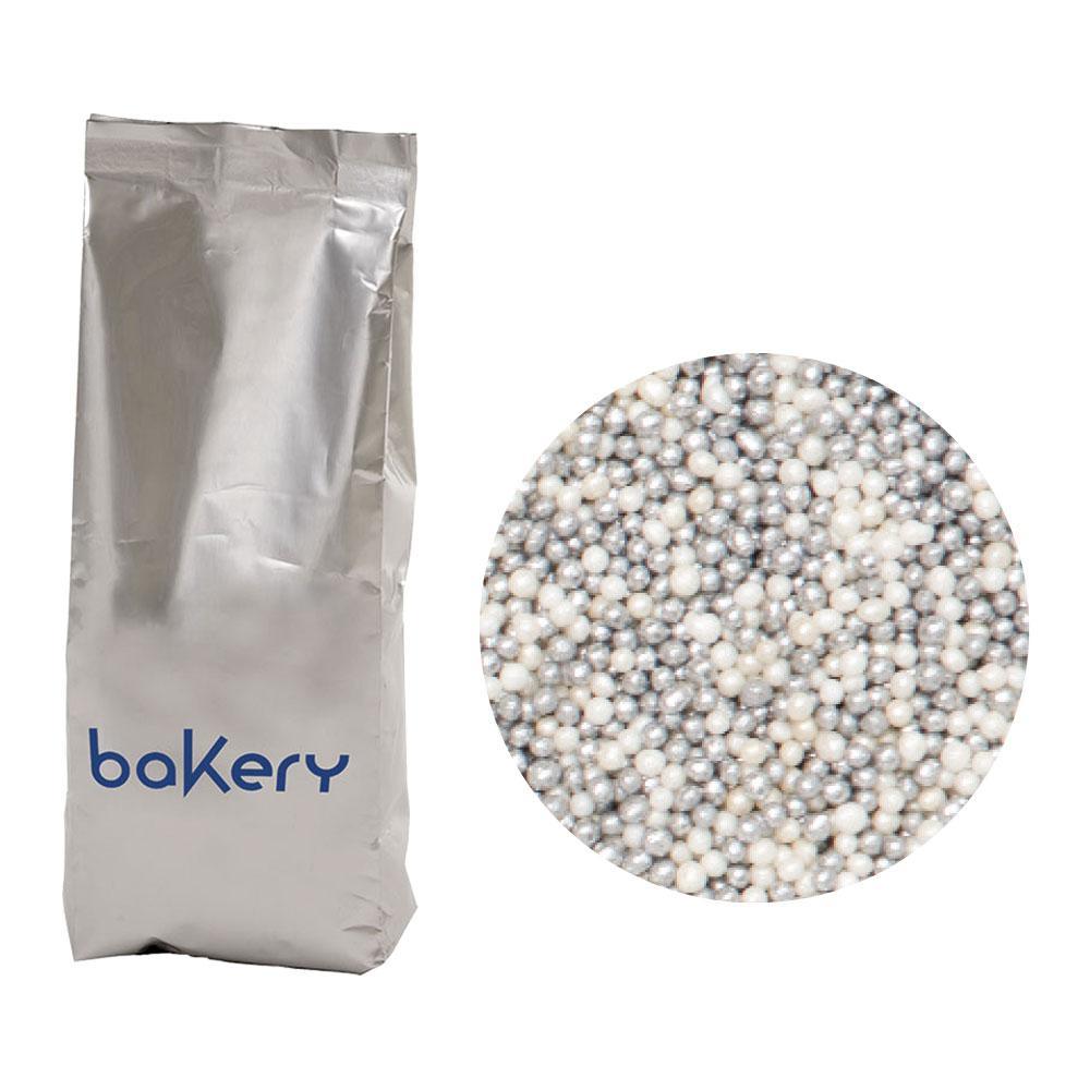 Perle pentru decorat din zahar Argintiu&Alb Ø 1.5 mm /1 kg - eurogastro.ro