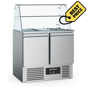 Saladeta refrigerata inox cu 2 usi, Temp. +2 / +8 °C, cu suprastructura sticla, agregat inferior - eurogastro.ro