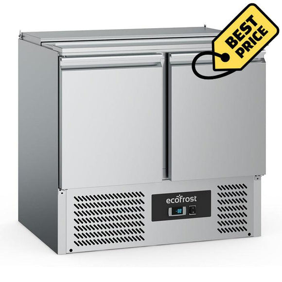 Saladeta refrigerata inox cu 2 usi, Temp. +2 / +8 °C, locas pentru 2 cuve GN1/1, capac inox, agregat inferior - eurogastro.ro