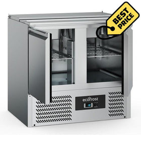 Saladeta refrigerata inox cu 2 usi, Temp. +2 / +8 °C, locas pentru 2 cuve GN1/1, capac inox, agregat inferior - eurogastro.ro