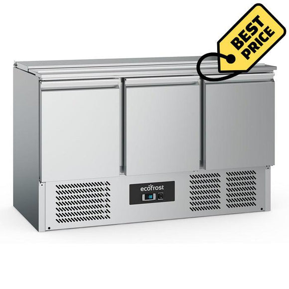 Saladeta refrigerata inox cu 3 usi, Temp. +2 / +8 °C, locas pentru 3 cuve GN1/1, capac inox, agregat inferior - eurogastro.ro
