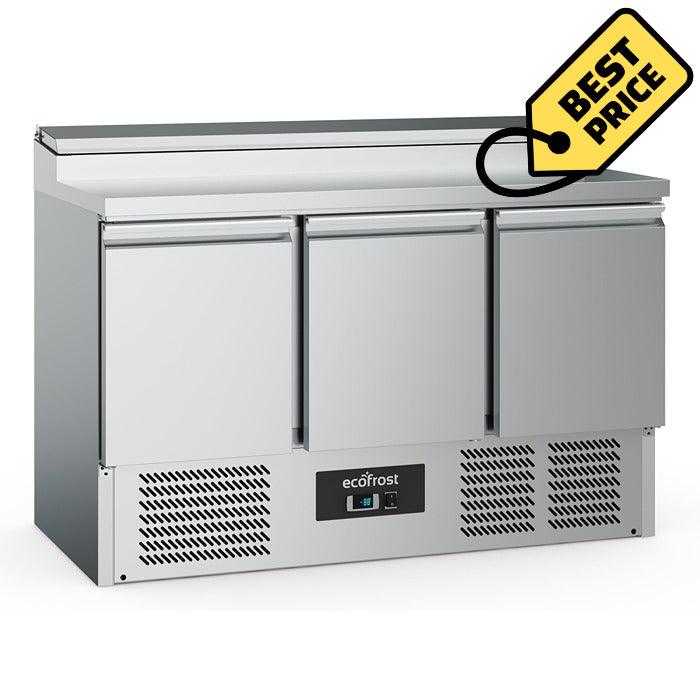 Saladeta refrigerata inox cu 3 usi, Temp. +2 / +8 °C, locas pentru 8 cuve GN1/6, capac inox, agregat inferior - eurogastro.ro