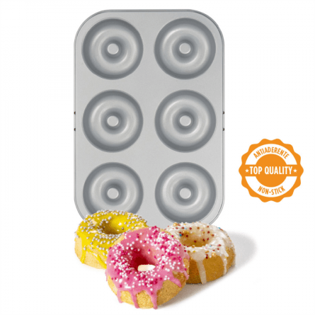 Tava 6 cavitati forme Donuts / Gogosi Ø 7.5 x H 2.3 cm, otel antiaderent - eurogastro.ro